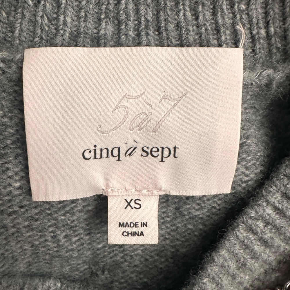 CINQ À SEPT Lilliana Necklace Detail Wool Blend Pullover Sweater in Grey - Picture 5 of 7